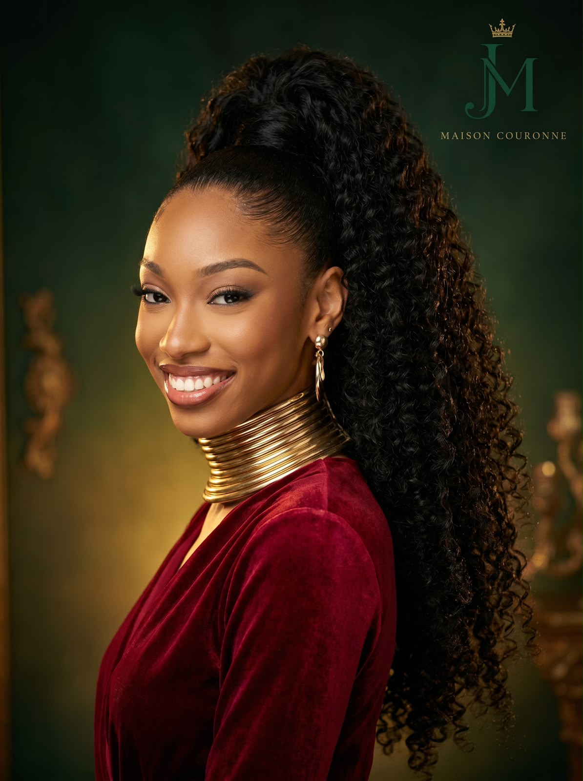 Femme portant une ponytail bouclée Maison Couronne